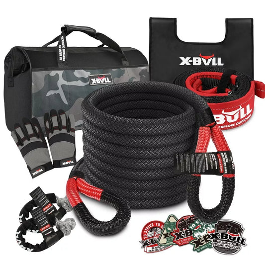 X-BULL 4X4 Recovery Kit: Kinetic Rope, Snatch Strap, Winch Damper 13Pcs