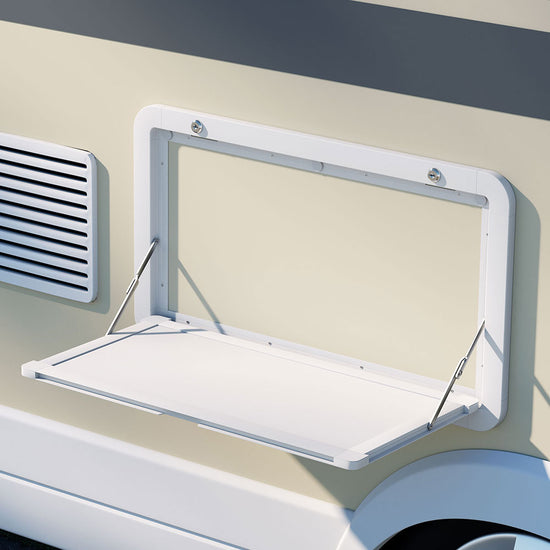 Pin Table Caravan Foldable Caravan Table 800 x 450mm Folding Lockable White Rear Door ...