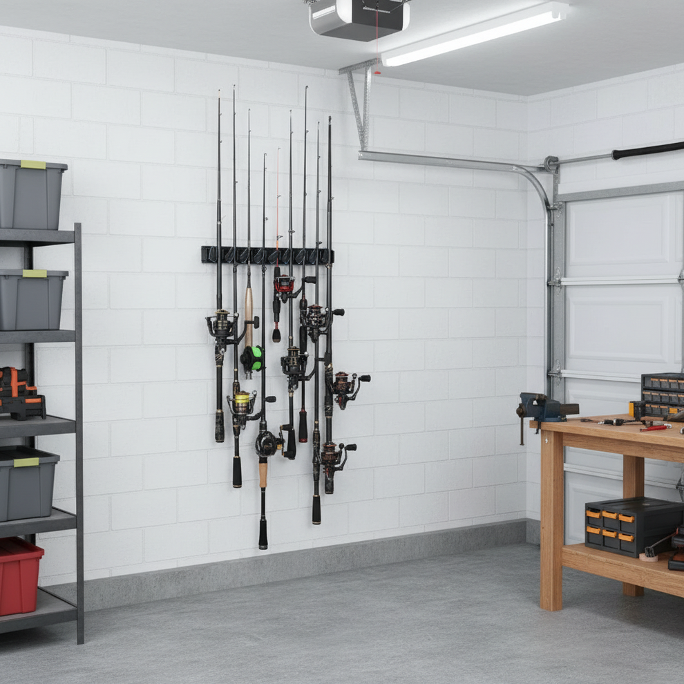 Fishing Rod Holder - Wall Mounted Storage Garage Mount Rack 9 Rods ...