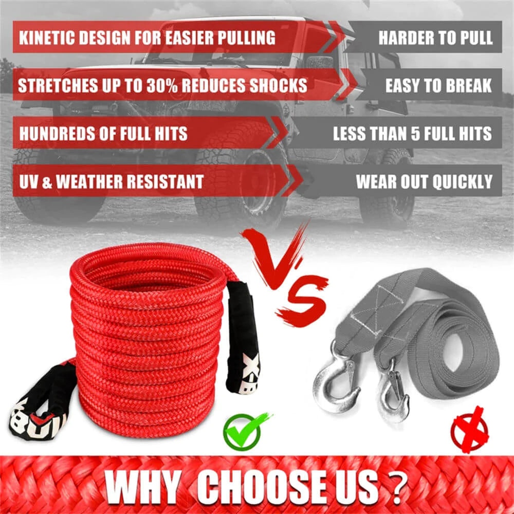 Secure Tech Kinetic Rope X-BULL Kinetic Rope 9m Snatch Strap Recovery Tow Winch Soft Shackle