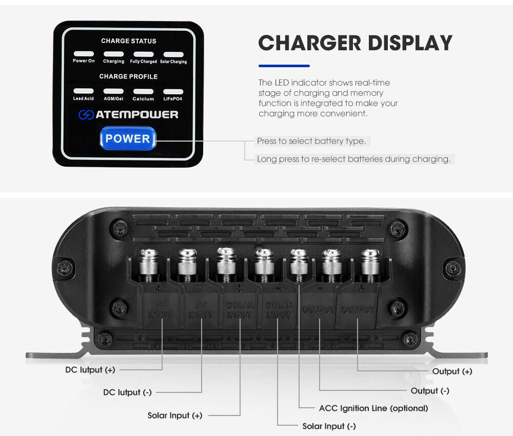 Atem Power 12V DC to DC Dual Battery Charger RV Caravan 20A 40A Battery