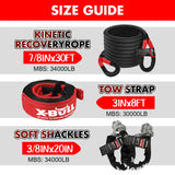 X-BULL 4WD Recovery Kit Kinetic Recovery Rope With 14500LBS Electric Winch 12V Winch 4WD 4X4 Offroad