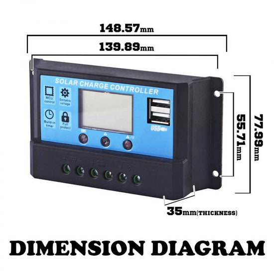 Dual USB Solar Regulator with LCD 10/20/30A - Solar - 10A,20A,30A