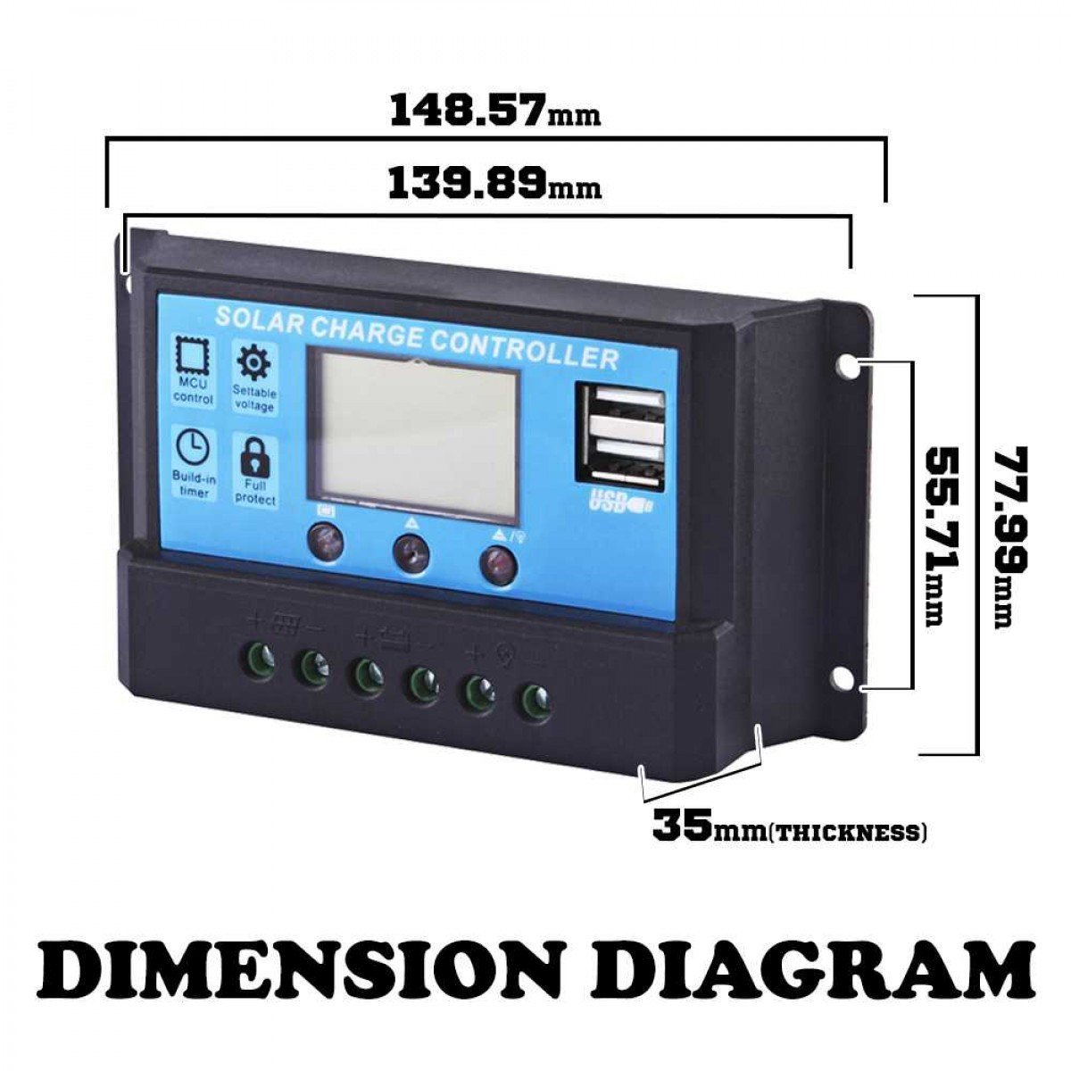 Dual USB Solar Regulator with LCD 10/20/30A - Solar - 10A,20A,30A