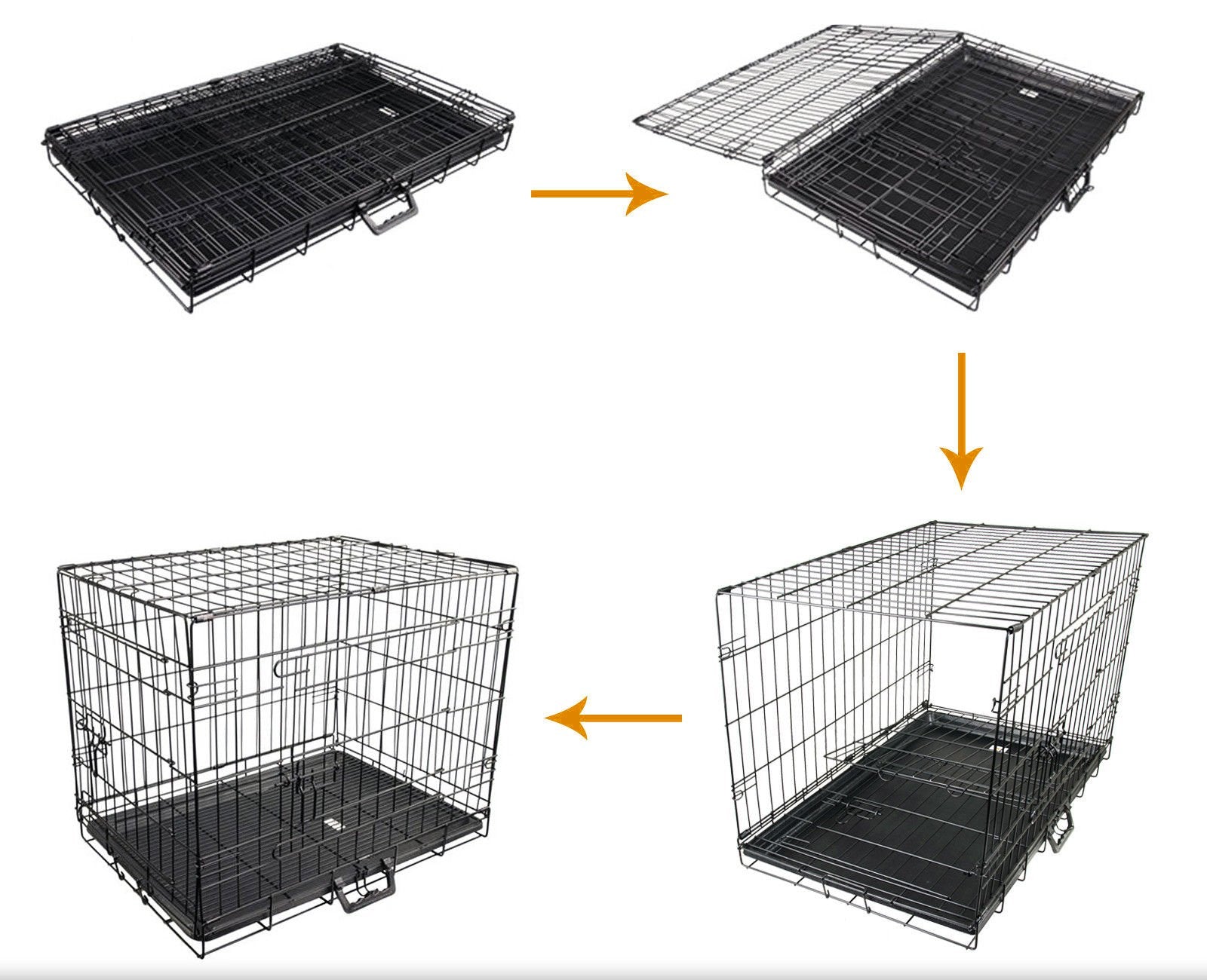 Folding Pet Cage - Pet - (XS): 61 x 43.5 x 50cm,(S): 77 x 48 x 54cm,(M): 91 x 57 x 63cm,(L): 105 x 69 x 77.5 cm,(XL): 120 x 74 x 80cm