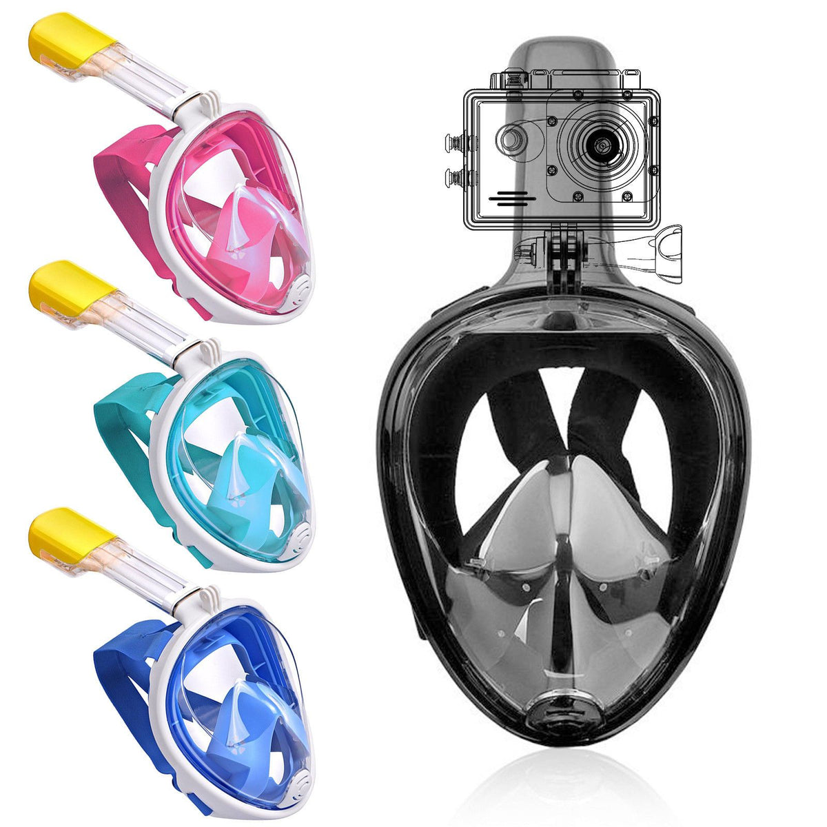 Full Face Snorkeling Mask - Adults Large - Kids Small Snorkel Gear ...