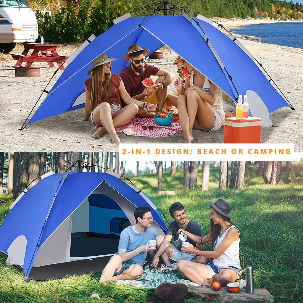 Instant PopUp Camping and Beach Tent 2in1 Quick Setup