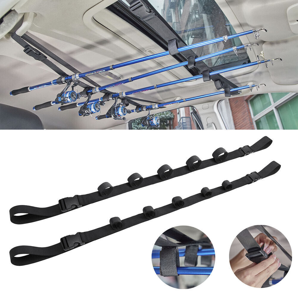 Fly Rod Storage Strap 2x Car Fishing Rod Straps Holder Roof Mount 5 Rods Travel Gift Storage ...